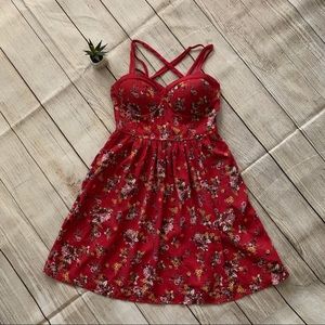 Brick red floral sundress with pockets